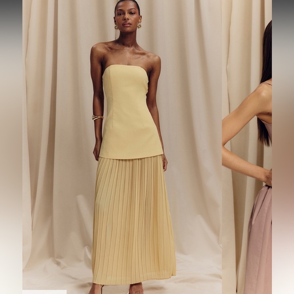 PrettyLittleThing Dresses & Skirts - PLT: Strapless Yellow Dress Size 12